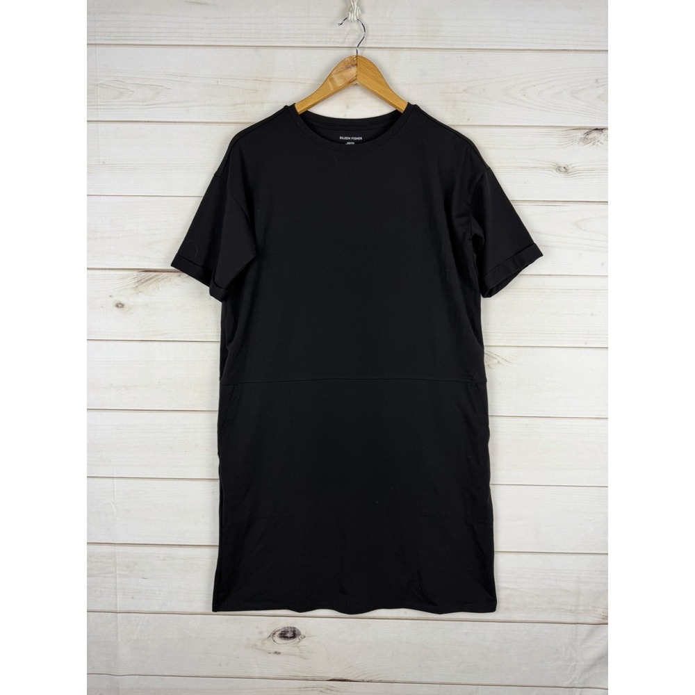 Eileen Fisher T-Shirt Dress XS Black Organic Cotton Minimalist Pockets